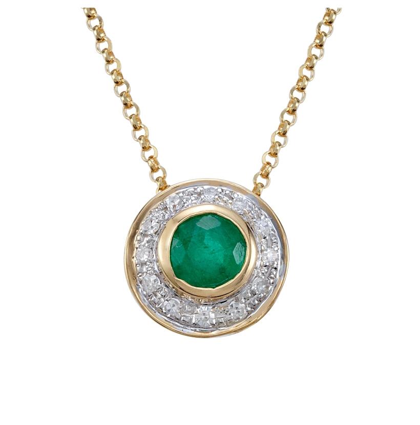 0.06 Ctw Diamond 14k White Gold Emerald Round Shape Womens Gemstone Necklace Pendant With 16 Inch Chain