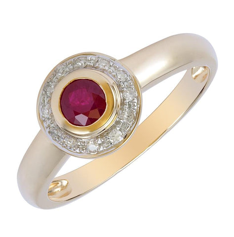 0.06 Ctw Diamond 14k Yellow Gold Ruby Round Shape Womens Gemstone Ring