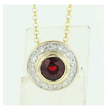 0.06 Ctw Diamond 14k Yellow Gold Ruby Round Shape Womens Gemstone Necklace Pendant With 16 Inch Chain