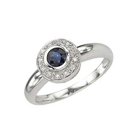 0.06 Ctw Diamond 14k White Gold Sapphire Round Shape Womens Gemstone Ring