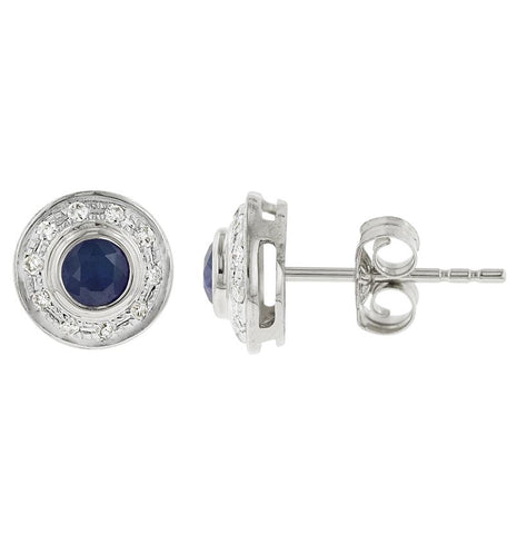 0.1 Ctw Diamond 14k White Gold Sapphire Round Shape Womens Gemstone Earrings