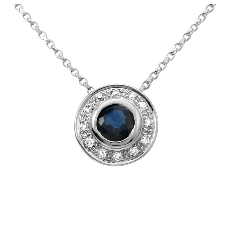 0.06 Ctw Diamond 14k White Gold Sapphire Round Shape Womens Gemstone Necklace Pendant With 16 Inch Chain