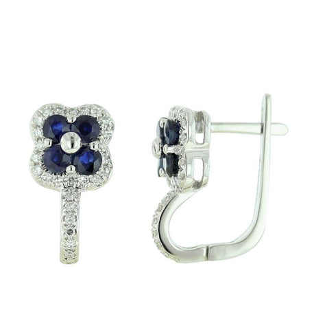 0.26 Ctw Diamond 14k White Gold Sapphire Round Shape Womens Gemstone Earrings