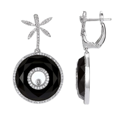 0.69 Ctw Diamond 14k White Gold Onyx Round Shape Womens Gemstone Earrings