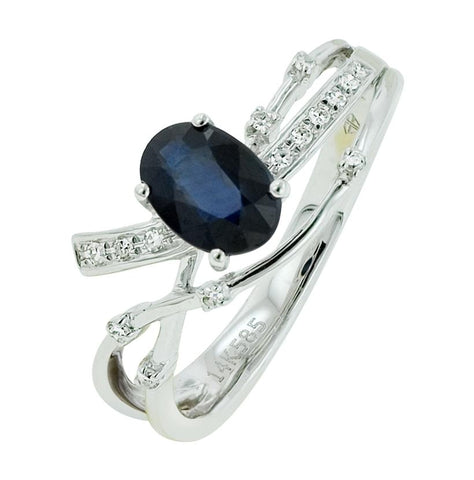 0.07 Ctw Diamond 14k White Gold Sapphire Round Shape Womens Gemstone Ring