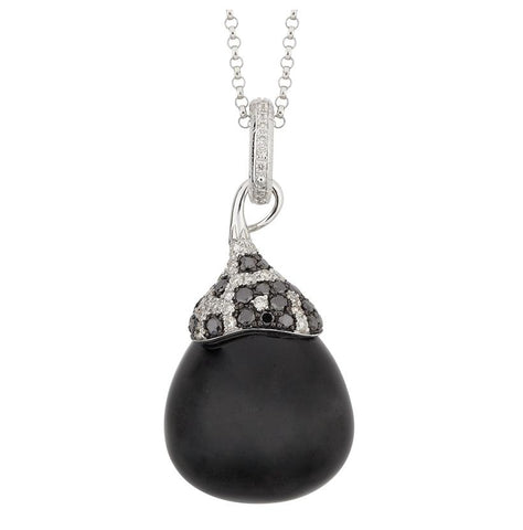 0.5 Ctw Diamond 14k White Gold Onyx Round Shape Womens Gemstone Necklace Pendant With 16 Inch Chain