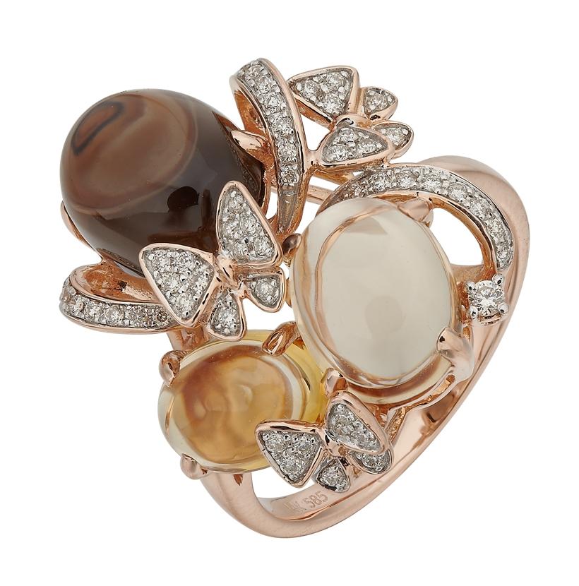 0.18 Ctw Diamond 14k Rose Gold Multi-color Round Shape Womens Gemstone Ring