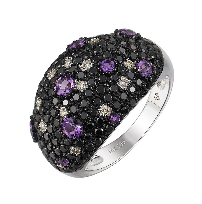 1.64 Ctw Diamond 14k White Gold Amethyst Round Shape Womens Gemstone Ring