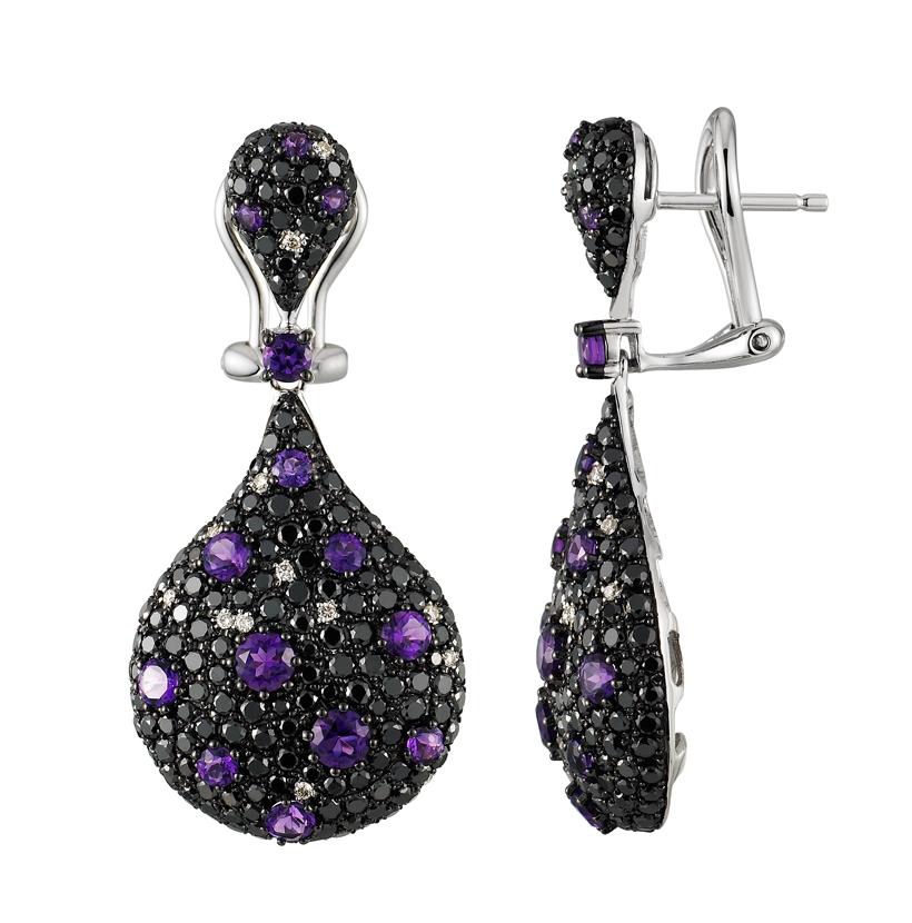 2.7 Ctw Diamond 14k White Gold Amethyst Round Shape Womens Gemstone Earrings