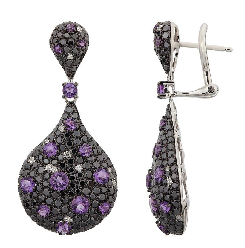 2.7 Ctw Diamond 14k White Gold Amethyst Round Shape Womens Gemstone Earrings