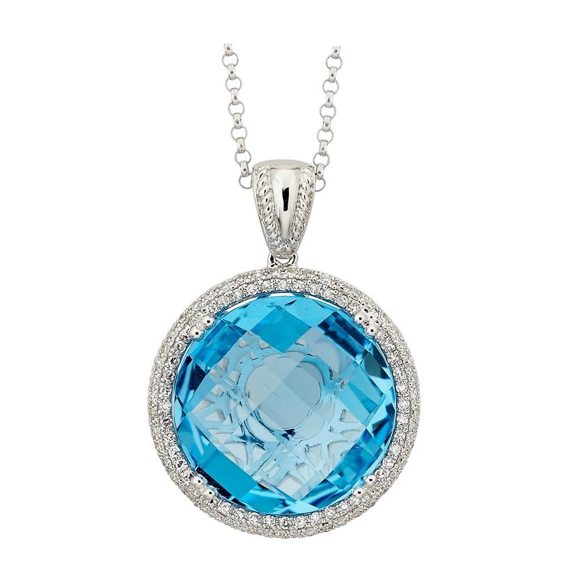 0.31 Ctw Diamond 14k White Gold Topaz Round Shape Womens Gemstone Necklace Pendant With 16 Inch Chain