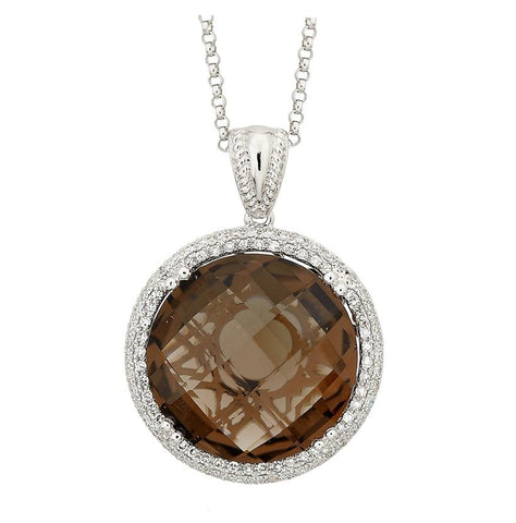 0.31 Ctw Diamond 14k White Gold Topaz Round Shape Womens Gemstone Necklace Pendant With 16 Inch Chain