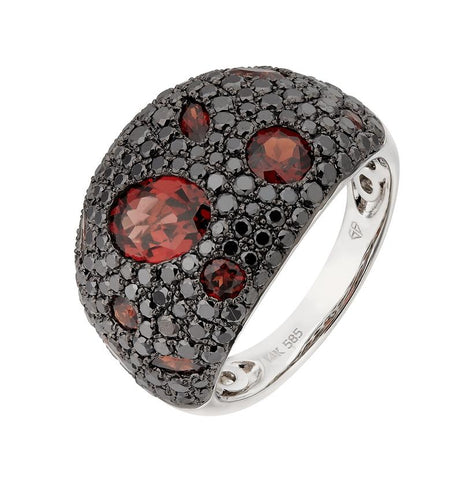 1.53 Ctw Diamond 14k White Gold Garnet Round Shape Womens Gemstone Ring