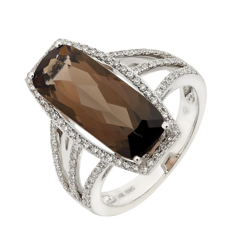 0.32 Ctw Diamond 14k White Gold Topaz Round Shape Womens Gemstone Ring