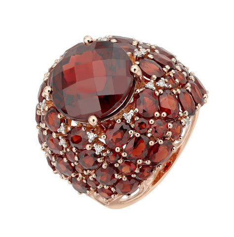 0.06 Ctw Diamond 14k Rose Gold Garnet Round Shape Womens Gemstone Ring