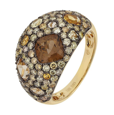 1.49 Ctw Diamond 14k Yellow Gold Multi-color Round Shape Womens Gemstone Ring