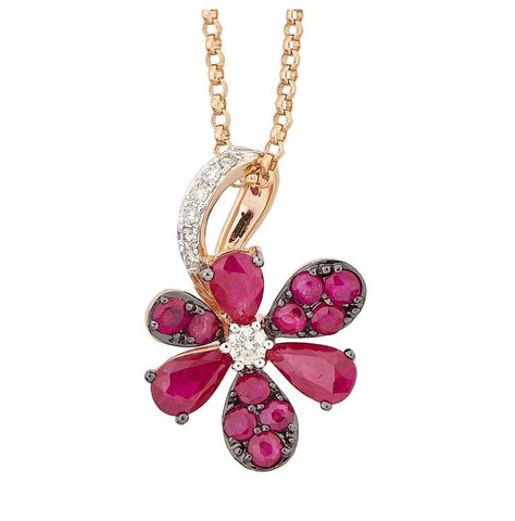 0.06 Ctw Diamond 14k Rose Gold Ruby Round Shape Womens Gemstone Necklace Pendant With 16 Inch Chain