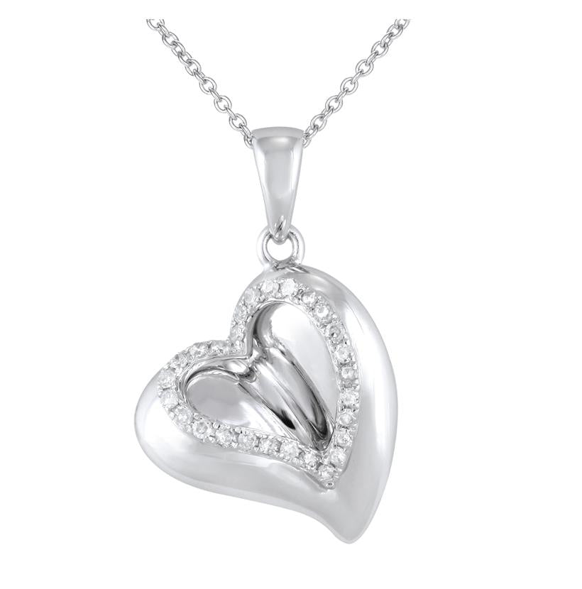 0.14 Ctw Diamond 14k White Gold Round Shape Womens Diamond Necklace Pendant With 16 Inch Chain