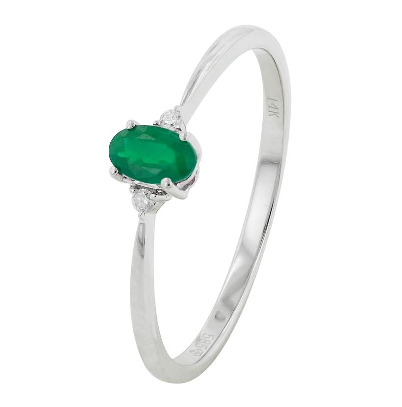 0.01 Ctw Diamond 14k White Gold Emerald Round Shape Womens Gemstone Ring