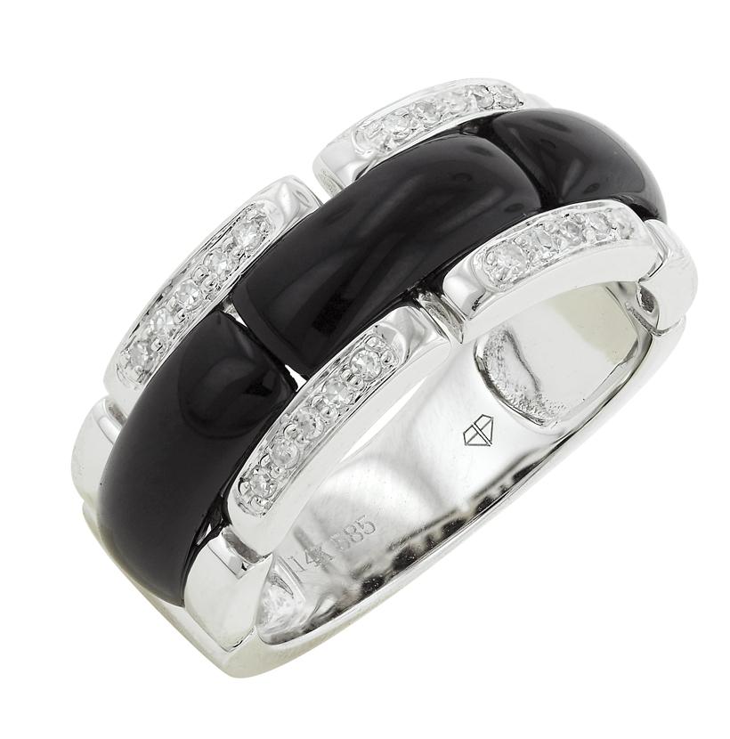 0.1 Ctw Diamond 14k White Gold Onyx Round Shape Womens Gemstone Ring