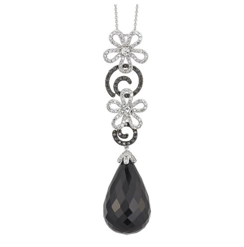 0.64 Ctw Diamond 14k White Gold Topaz Onyx Round Shape Womens Gemstone Necklace Pendant With 16 Inch Chain