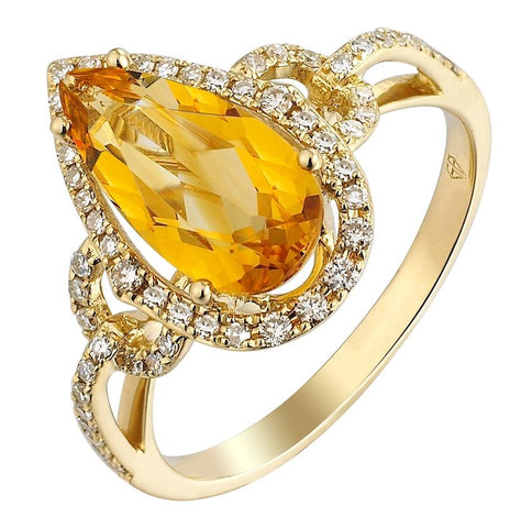0.27 Ctw Diamond 14k Yellow Gold Citrine Round Shape Womens Gemstone Ring