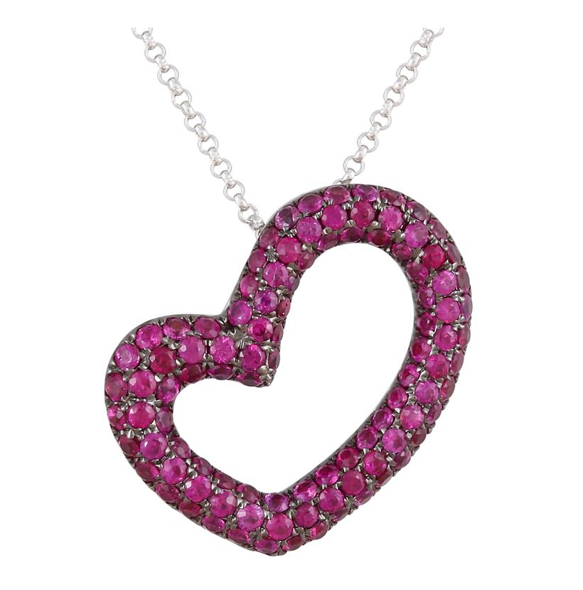 14k White Gold Ruby Round Shape Womens Gemstone Necklace Pendant With 16 Inch Chain