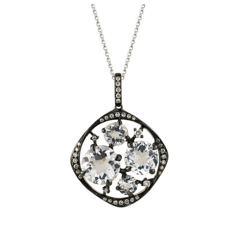 14k White Gold Womens Gemstone Necklace Pendant With 16 Inch Chain