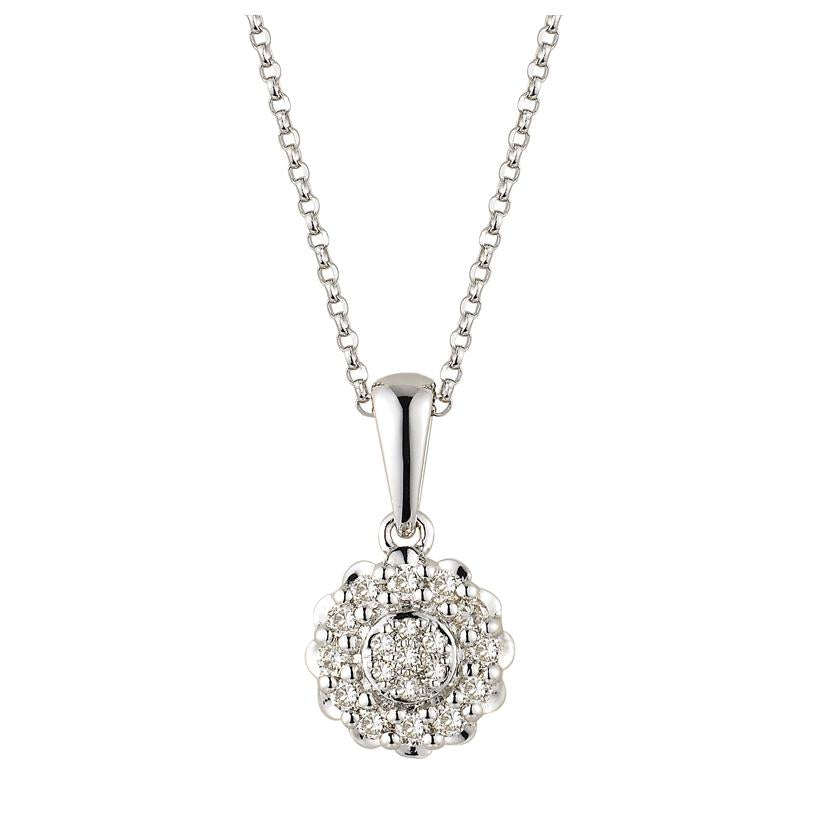 0.15 Ctw Diamond 14k White Gold Round Shape Womens Diamond Necklace Pendant With 16 Inch Chain