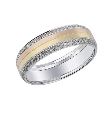 0.25 Ctw Diamond 14k Tri Color Gold Round Shape Diamond Mens Ring