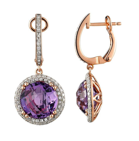 0.45 Ctw Diamond 14k Rose Gold Amethyst Round Shape Womens Gemstone Earrings