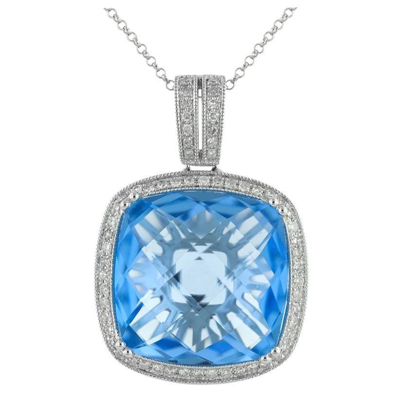 14k White Gold Womens Gemstone Necklace Pendant With 16 Inch Chain