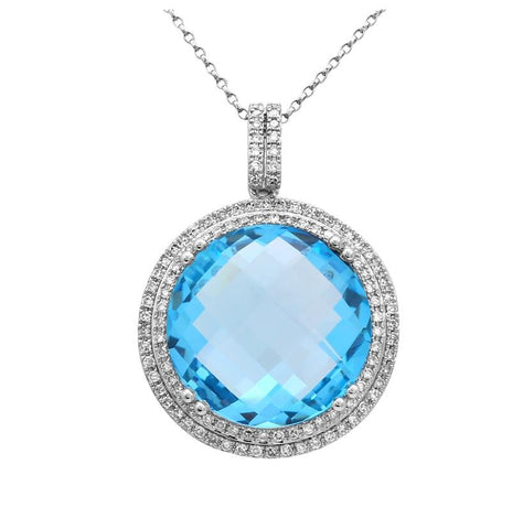 0.37 Ctw Diamond 14k White Gold Topaz Round Shape Womens Gemstone Necklace Pendant With 16 Inch Chain