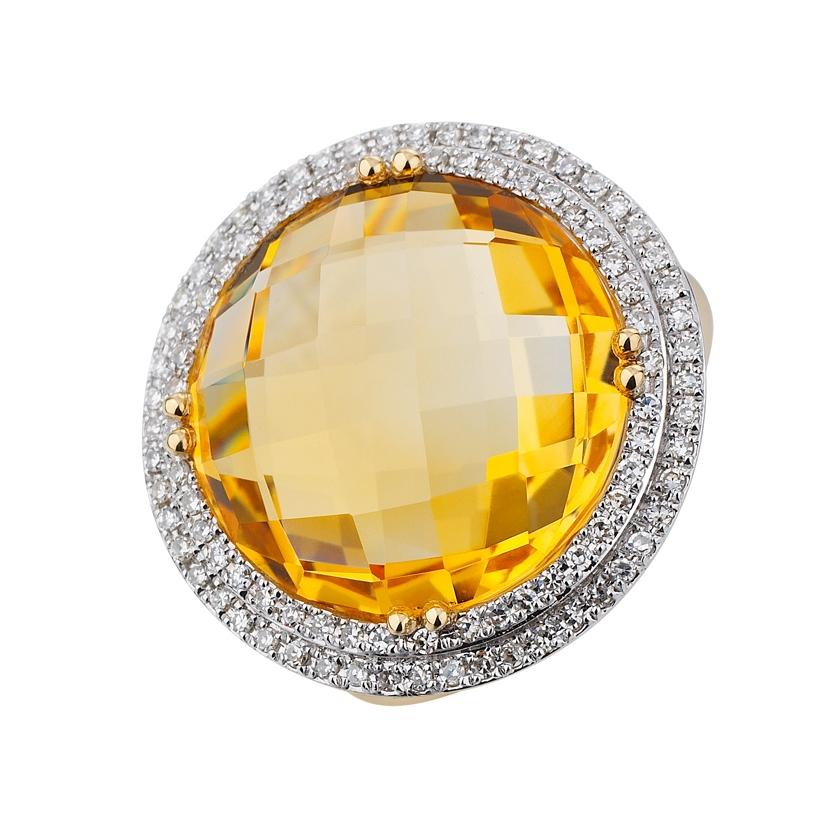 0.31 Ctw Diamond 14k Yellow Gold Citrine Round Shape Womens Gemstone Ring