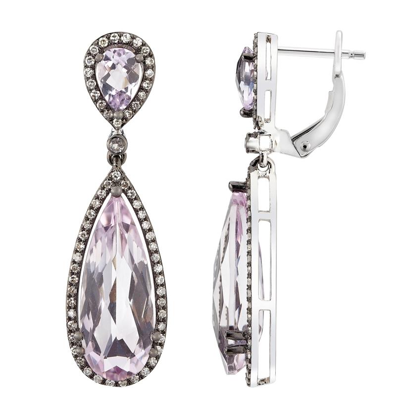 0.35 Ctw Diamond 14k White Gold Topaz Amethyst Round Shape Womens Gemstone Earrings