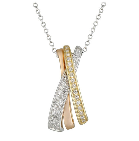 0.13 Ctw Diamond 14k Tri Color Gold Round Shape Womens Diamond Necklace Pendant With 16 Inch Chain