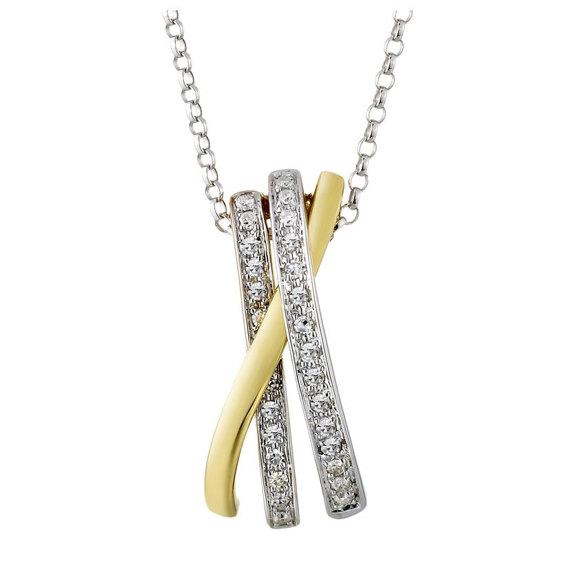 0.09 Ctw Diamond 14k Tri Color Gold Round Shape Womens Diamond Necklace Pendant With 16 Inch Chain