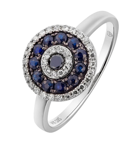 0.17 Ctw Diamond 14k White Gold Sapphire Round Shape Womens Gemstone Ring
