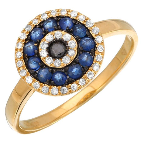0.17 Ctw Diamond 14k Yellow Gold Sapphire Round Shape Womens Gemstone Ring