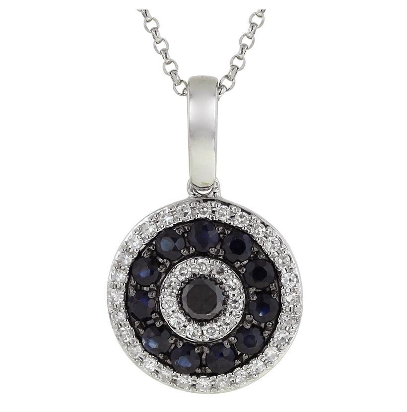 0.21 Ctw Diamond 14k White Gold Sapphire Round Shape Womens Gemstone Necklace Pendant With 16 Inch Chain