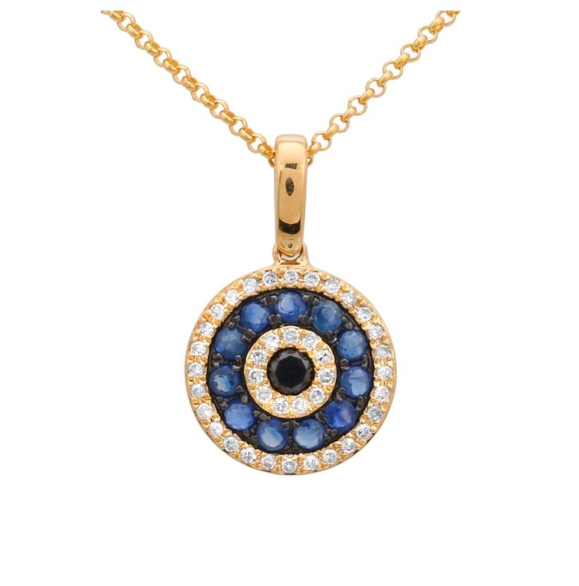 0.21 Ctw Diamond 14k Yellow Gold Sapphire Round Shape Womens Gemstone Necklace Pendant With 16 Inch Chain