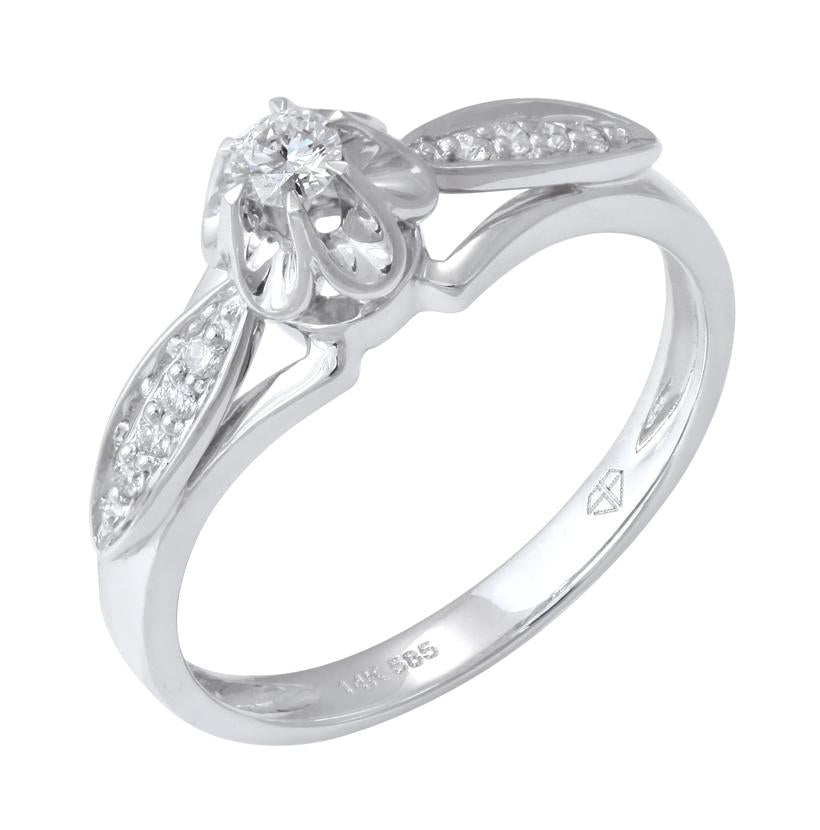 0.15 Ctw Diamond 14k White Gold Round Shape Womens Diamond Ring