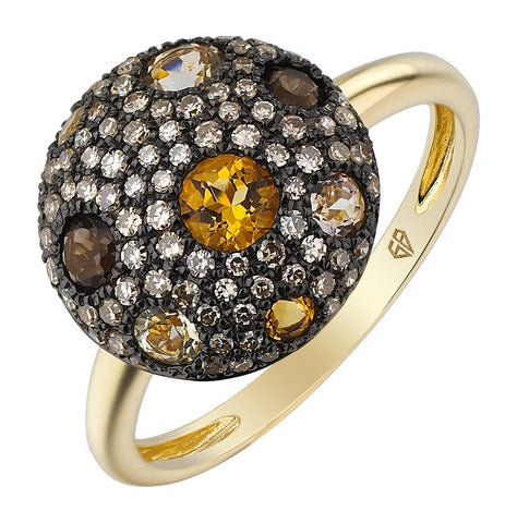 0.32 Ctw Diamond 14k Yellow Gold Multi-color Round Shape Womens Gemstone Ring