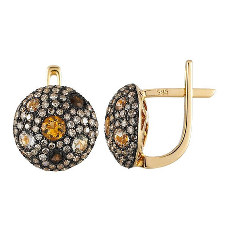 0.57 Ctw Diamond 14k Yellow Gold Multi-color Round Shape Womens Gemstone Earrings