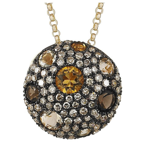 0.33 Ctw Diamond 14k Yellow Gold Multi-color Round Shape Womens Gemstone Necklace Pendant With 16 Inch Chain