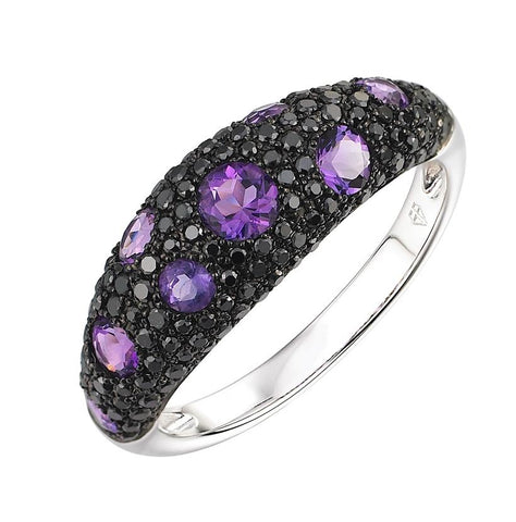 0.51 Ctw Diamond 14k White Gold Amethyst Round Shape Womens Gemstone Ring