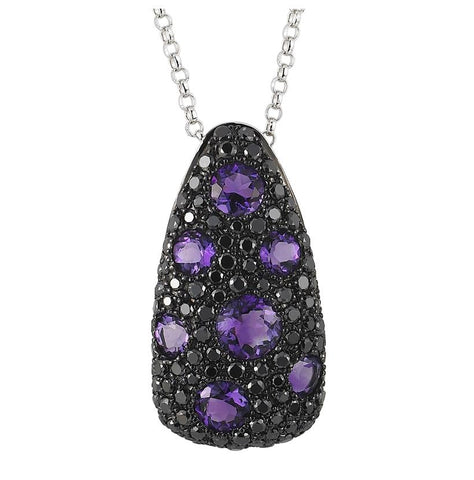 0.43 Ctw Diamond 14k White Gold Amethyst Round Shape Womens Diamond Necklace Pendant With 16 Inch Chain