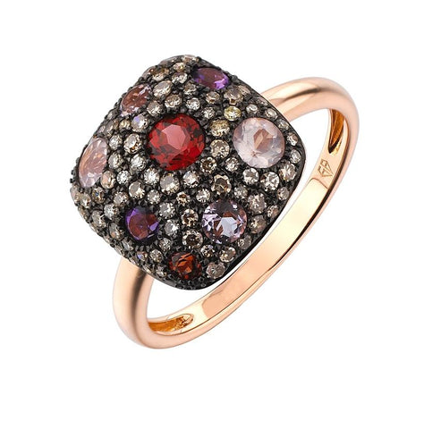 0.34 Ctw Diamond 14k Rose Gold Multi-color Round Shape Womens Gemstone Ring