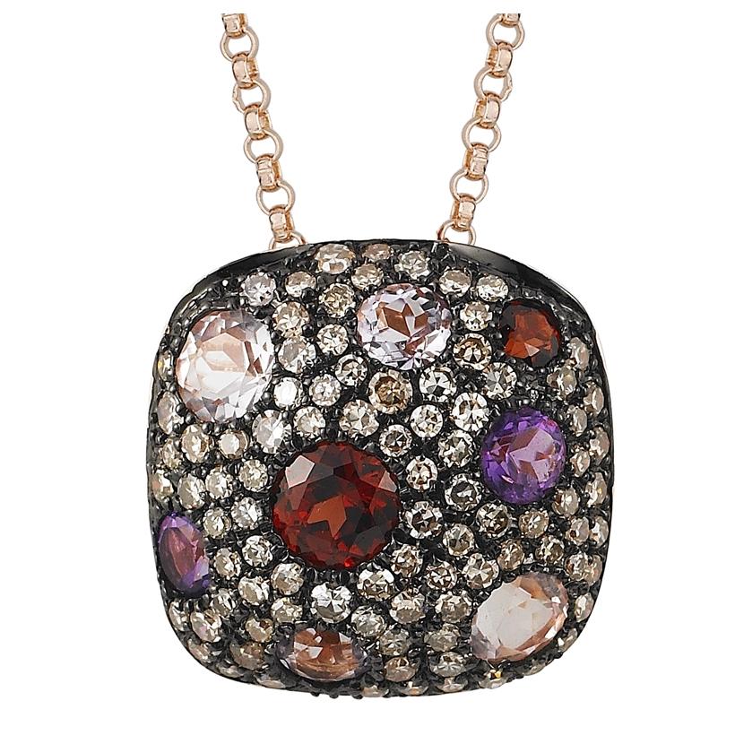 0.32 Ctw Diamond 14k Rose Gold Multi-color Round Shape Womens Gemstone Necklace Pendant With 16 Inch Chain