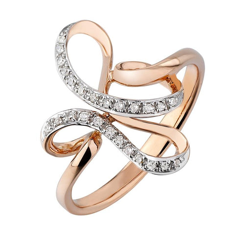 0.1 Ctw Diamond 14k Rose Gold Round Shape Womens Diamond Ring